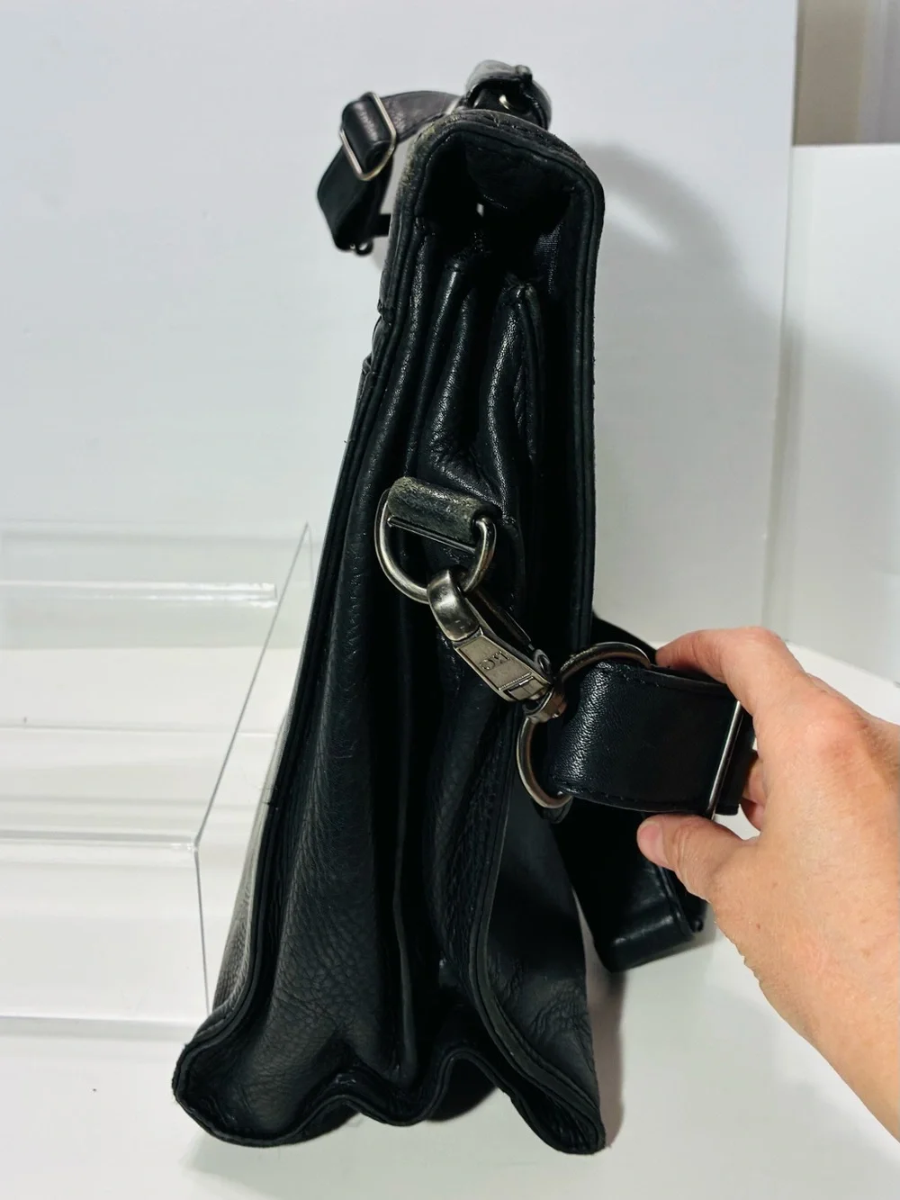 Y2K VTG Kenneth Cole New York Pebbled Leather Laptop Briefcase Bag Black 16x11.5
